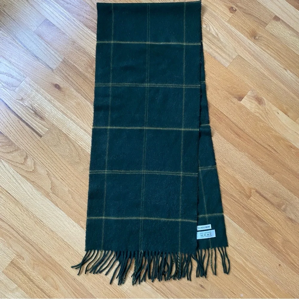 Nordstrom Cashmere Plaid Scarf in Green and Yellow